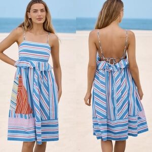 Celandine For Anthropologie Sleeveless Square-Neck Knee Length Striped Dress